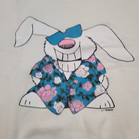 VTG 1985 Funny Rabbit Sweatshirt Womens Large (Tagged M) Cropped 3/4 Sleeve - Picture 2 of 8